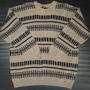 Vintage Dunhill Scotland 100% Cotton Geometric Knit Crewneck Black Cream Mens L